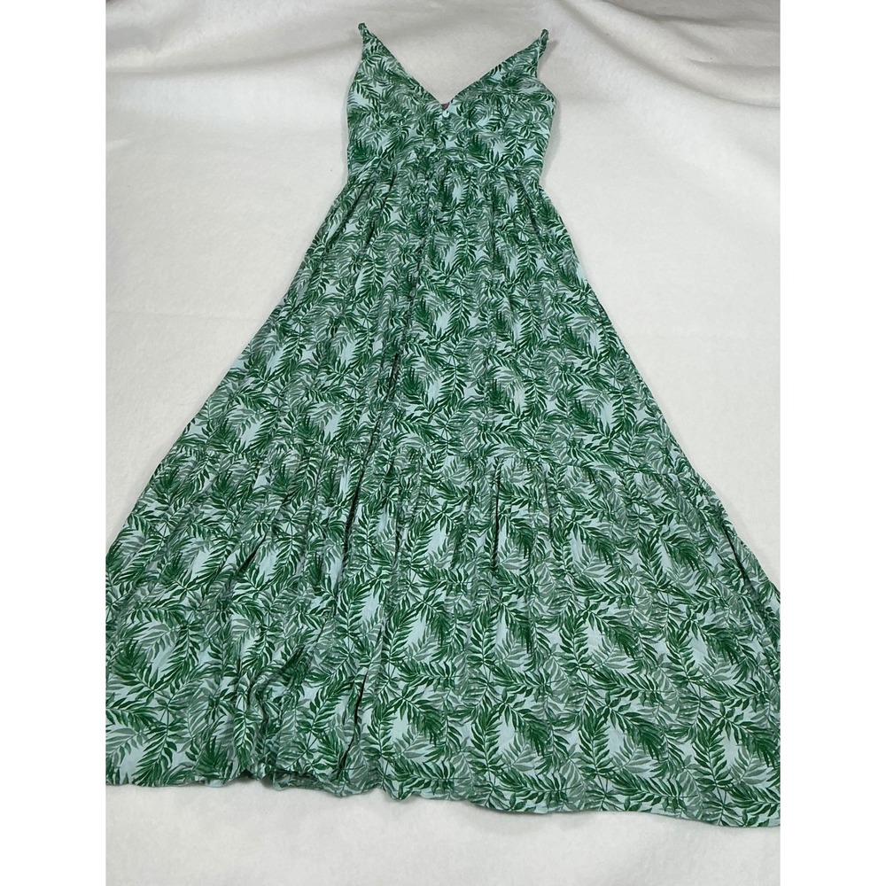 Mi Ami Francesca's Green Palm Leaf Maxi Dress XS Tropical V-Neck Tiered 26DC68QD